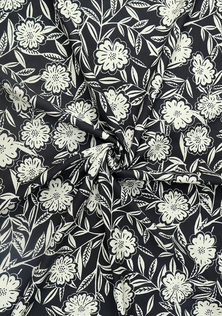 Black Floral Print Georgette Pre Draped Saree Set