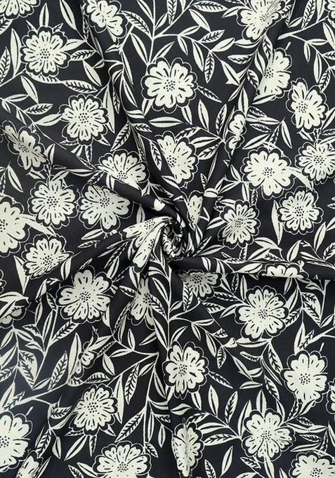 Black Floral Print Georgette Pre Draped Saree Set