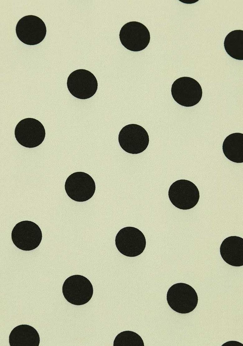 Black And White Polka Dot Print Crepe Pre Draped Saree Set