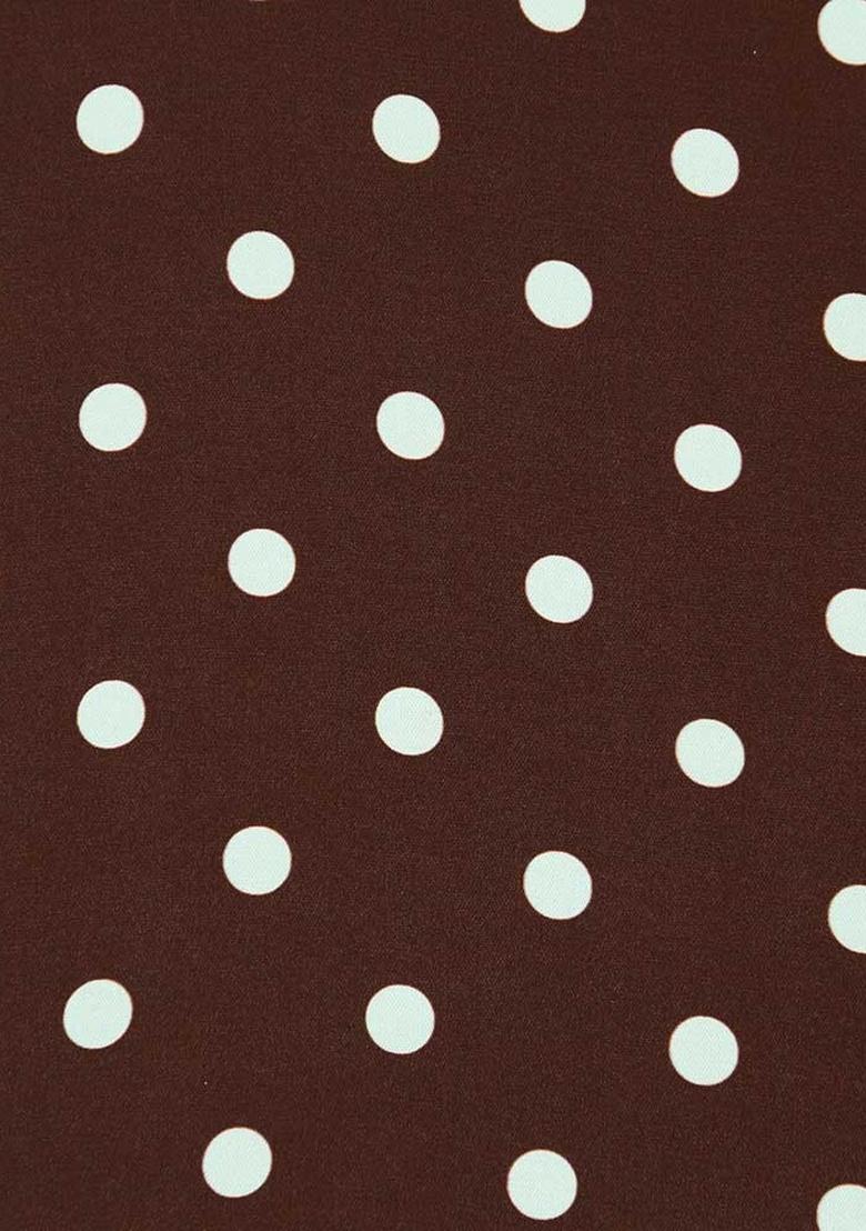 Brown Polka Dot Print Crepe Pre Draped Saree Set - Indya