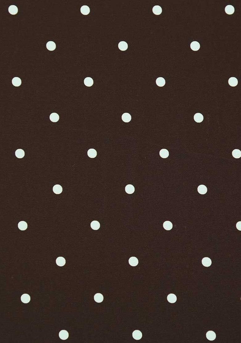 Brown Polka Dot Print Crepe Pre Draped Saree Set - Indya