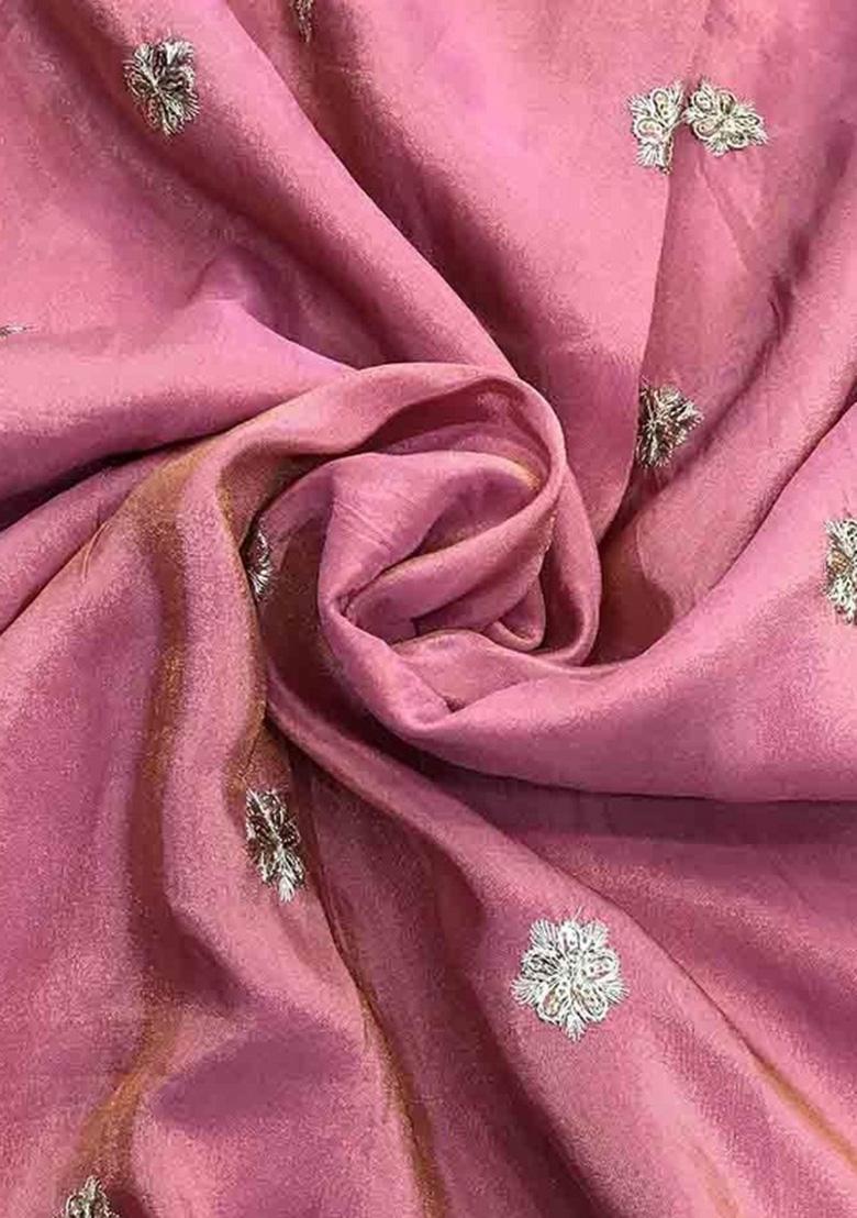 Pink Embroidered Tissue Pre Draped Saree Set