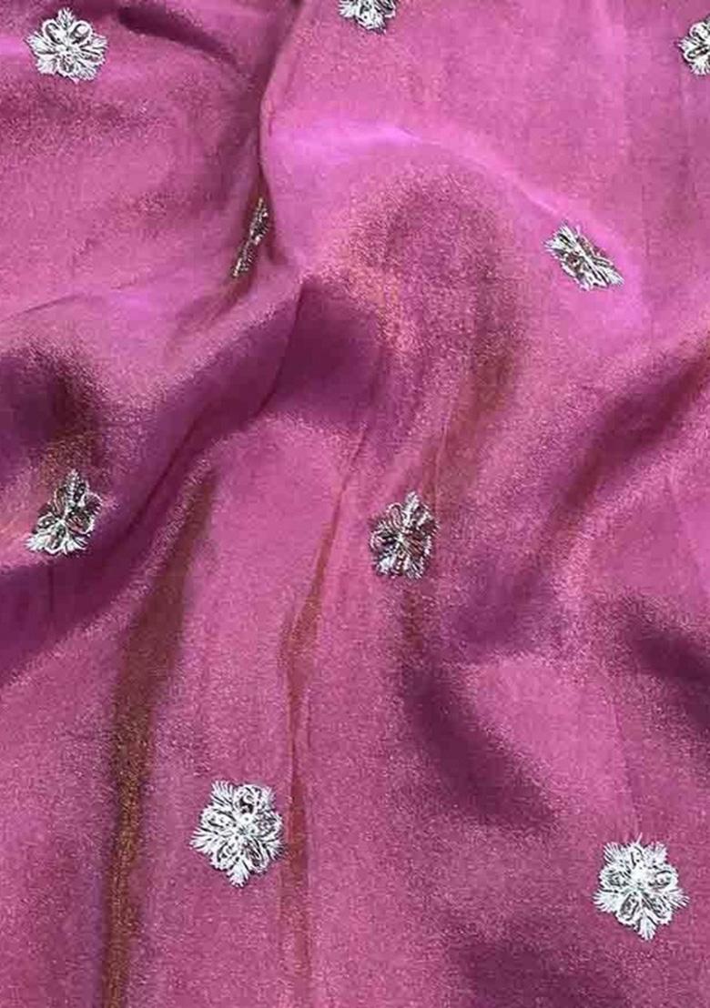 Pink Embroidered Tissue Pre Draped Saree Set