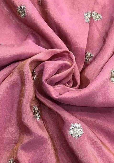 Pink Embroidered Tissue Pre Draped Saree Set