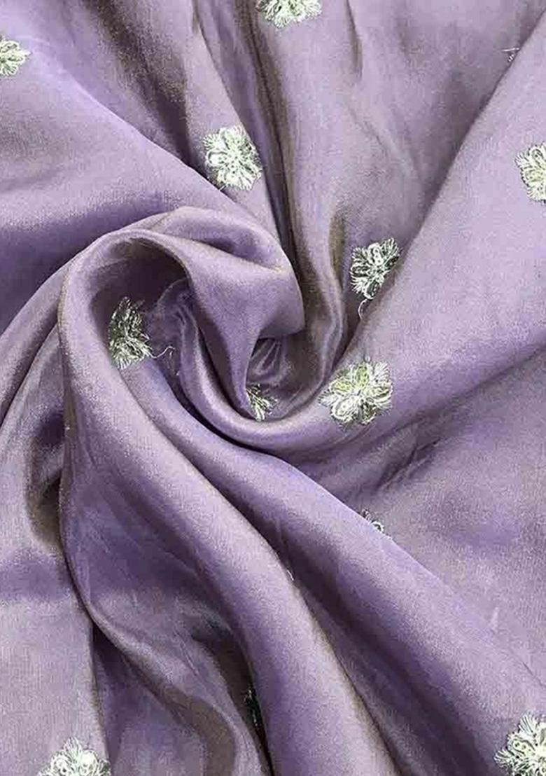 Mauve Embroidered Tissue Pre Draped Saree Set