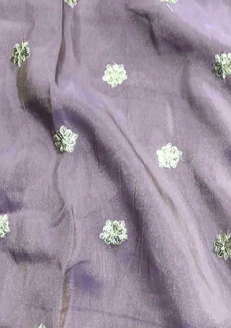 Mauve Embroidered Tissue Pre Draped Saree Set