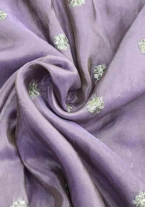 Mauve Embroidered Tissue Pre Draped Saree Set