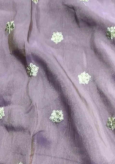 Mauve Embroidered Tissue Pre Draped Saree Set