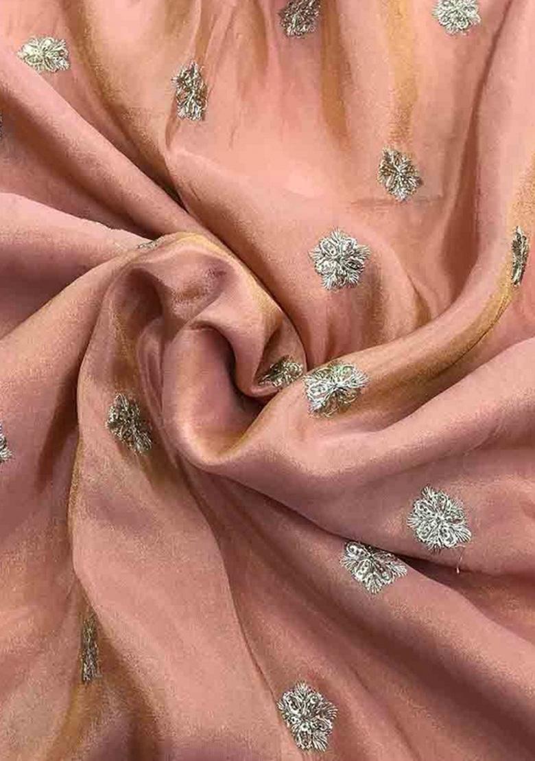 Peach Embroidered Tissue Pre Draped Saree Set