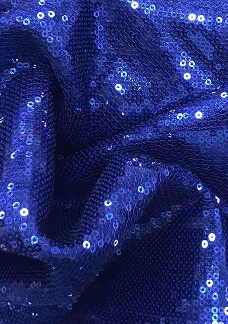 Navy Blue Embellished Georgette Pre Draped Saree Set - Indya