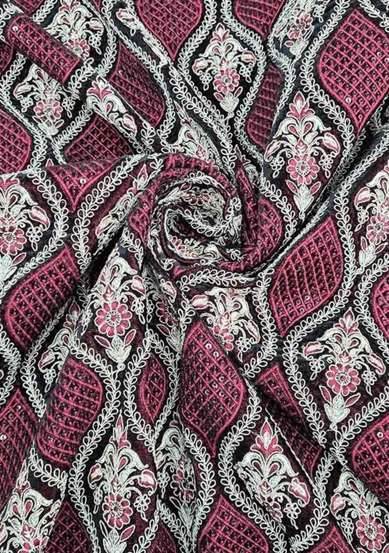 Maroon Embroidered Velvet Pre Draped Saree Set