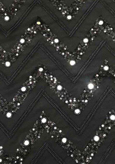 Black Embroidered Net Pre Draped Saree Set