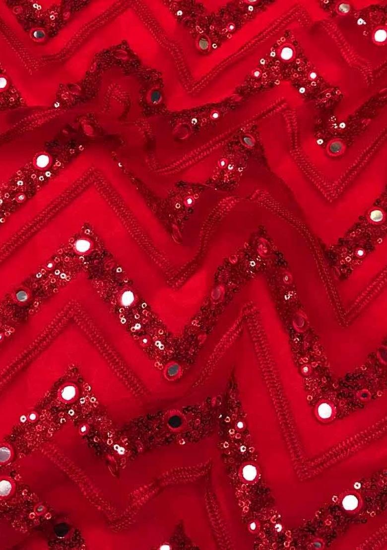 Red Embroidered Net Pre Draped Saree Set