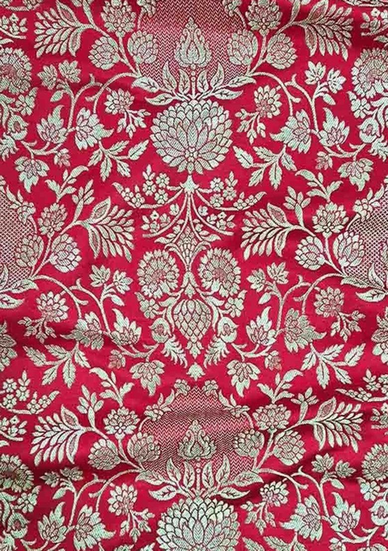 Red Brocade Pre Draped Saree Set