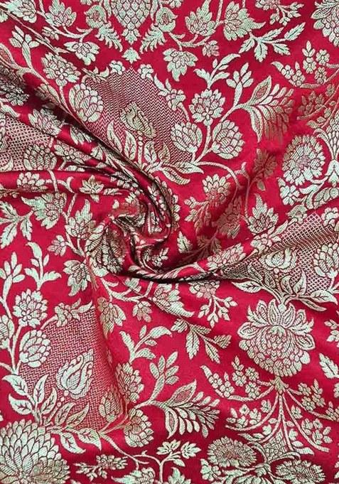 Red Brocade Pre Draped Saree Set