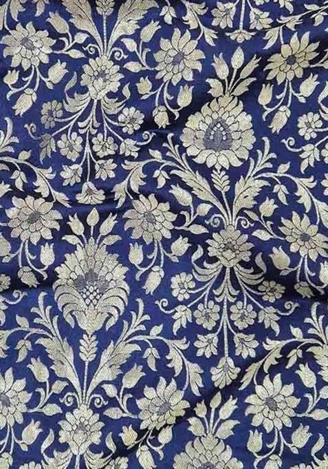 Navy Blue Brocade Pre Draped Saree Set