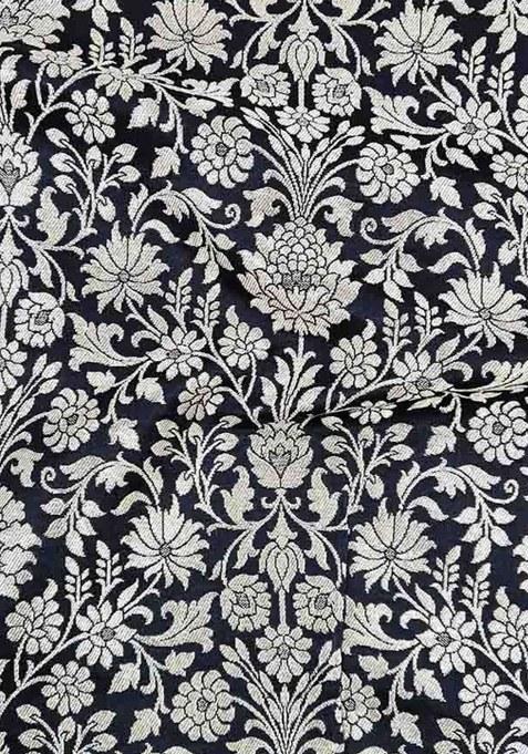 Black Brocade Pre Draped Saree Set