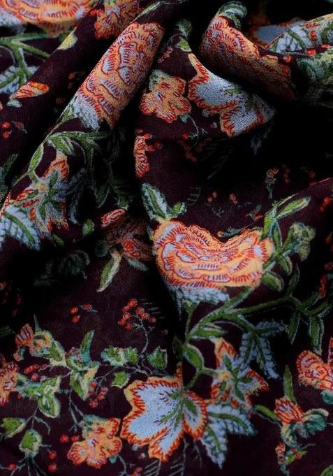 Brown Floral Print Georgette Pre Draped Saree Set