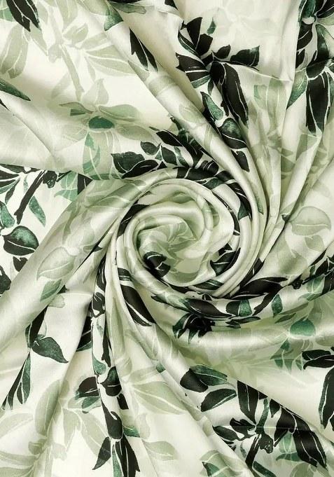 Green Floral Print Satin Pre Draped Saree Set
