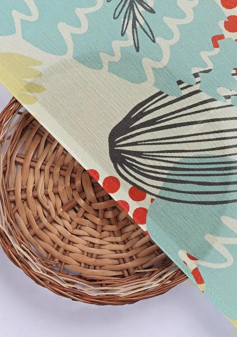 Multi Color Abstract Print Chinon Pre Draped Saree Set - Indya