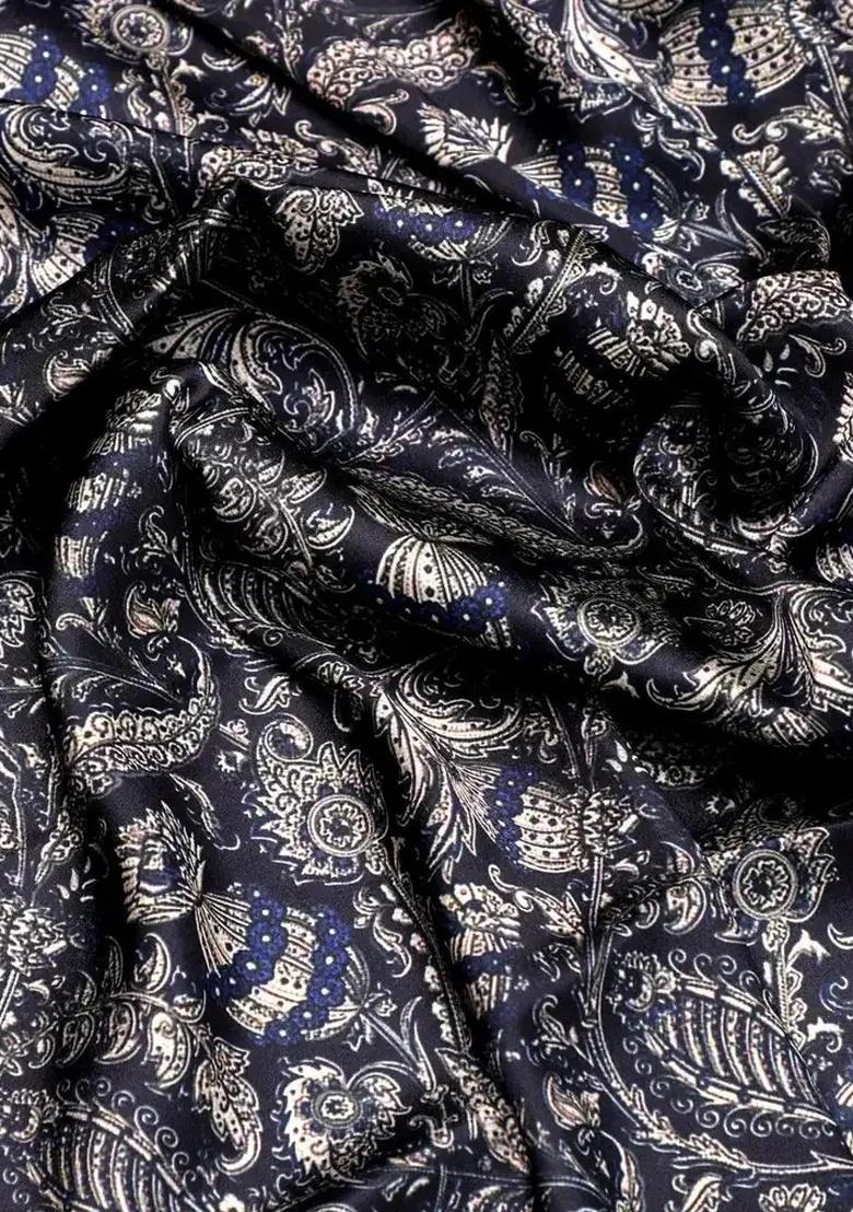Navy Blue Embroidered Georgette Pre Draped Saree Set
