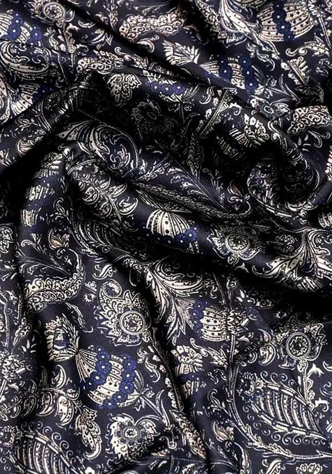 Navy Blue Embroidered Georgette Pre Draped Saree Set