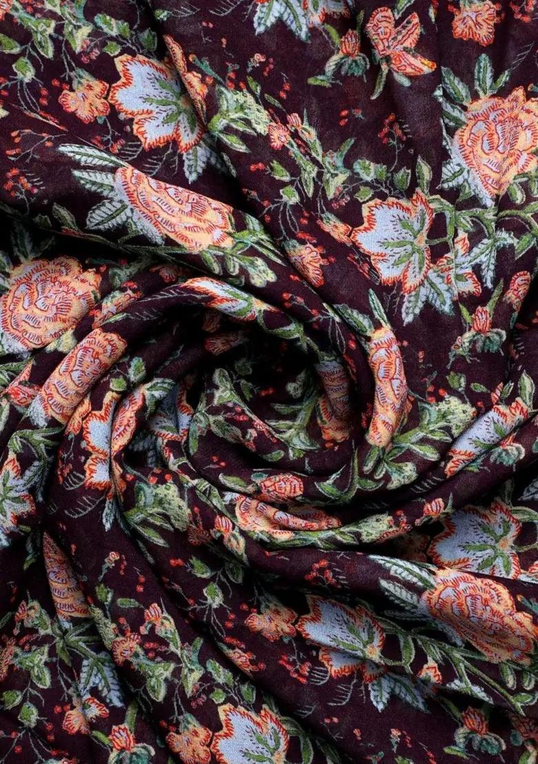 Maroon Embroidered Georgette Pre Draped Saree Set