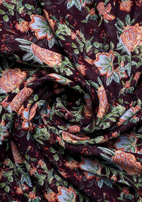 Maroon Embroidered Georgette Pre Draped Saree Set