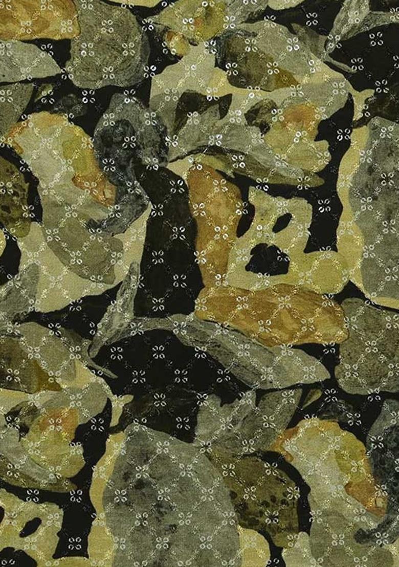 Black Chinon Printed Embroidered Pre Draped Saree Set - Indya