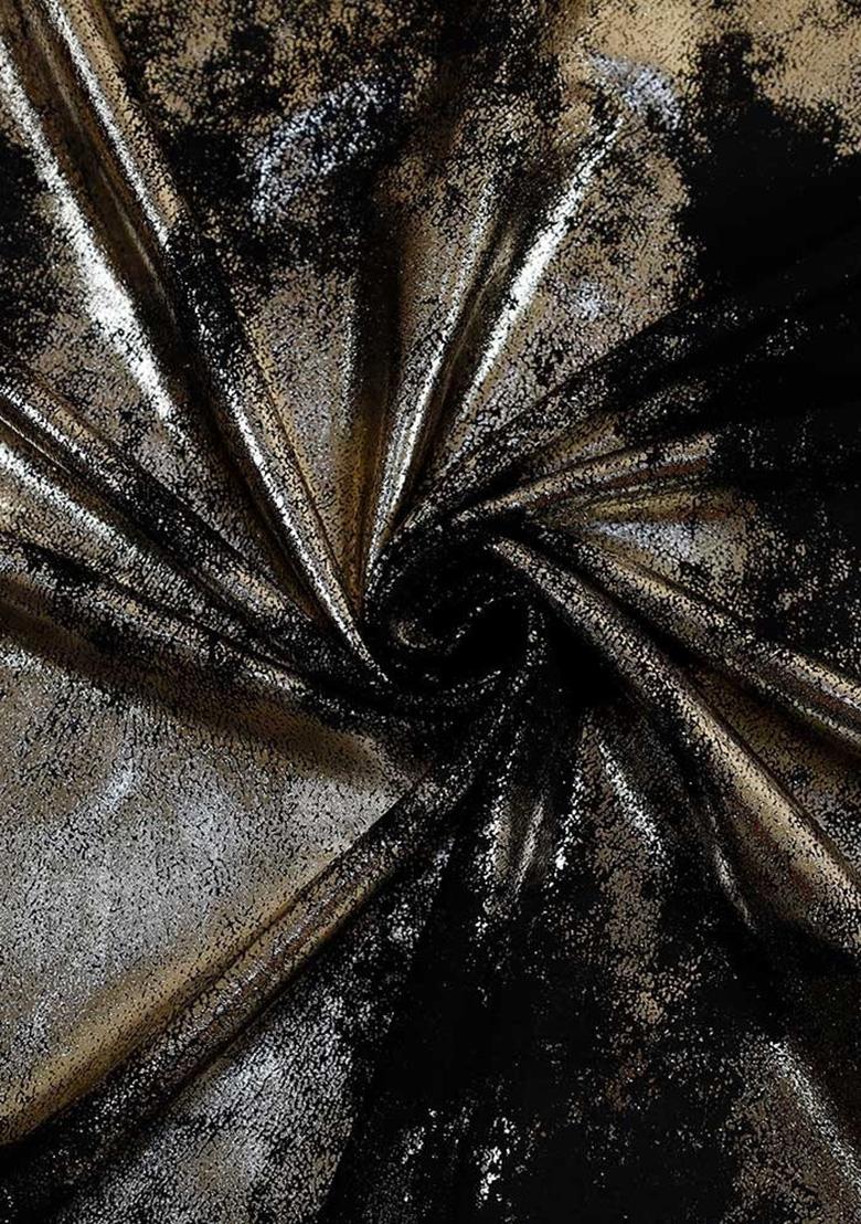 Black Chinon Foil Printed Pre Draped Saree Set