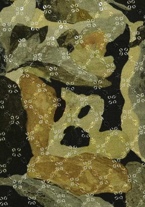 Multicolor Chinon Printed Embroidered Pre Draped Saree Set