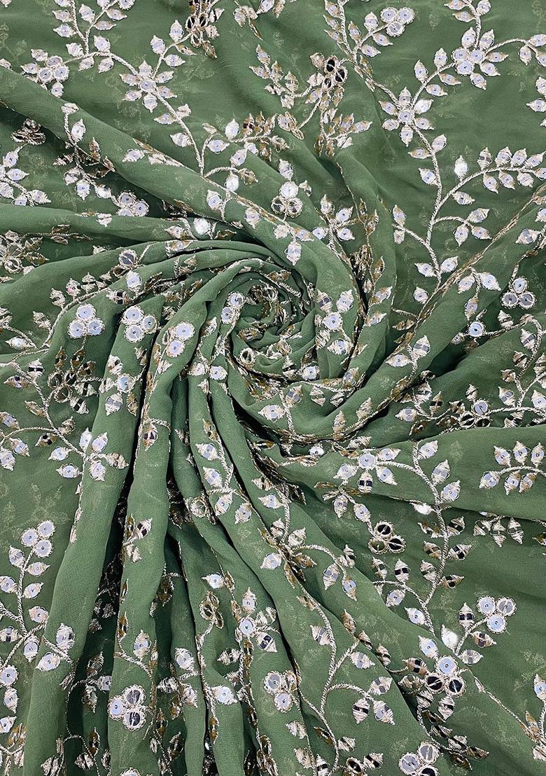 Green Georgette Sequin Embroidered Blouse Pre Draped Saree Set