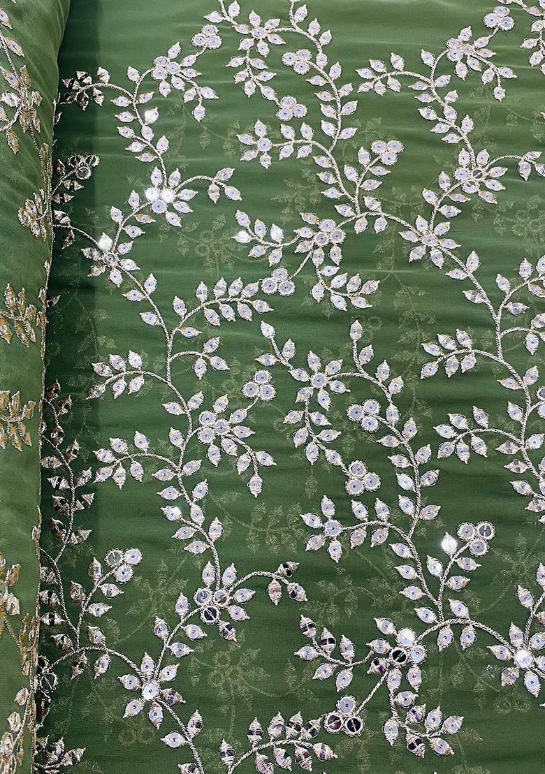 Green Georgette Sequin Embroidered Blouse Pre Draped Saree Set