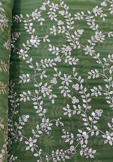 Green Georgette Sequin Embroidered Blouse Pre Draped Saree Set