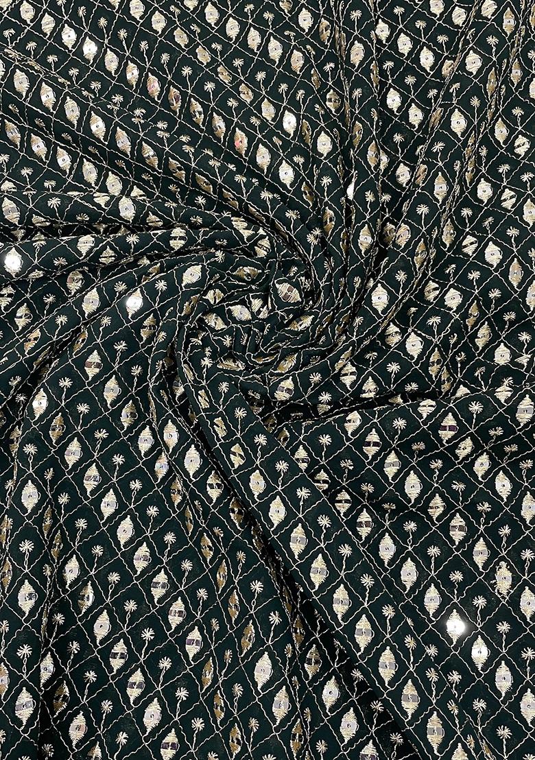 Dark Green Georgette Sequin Embroidered Blouse Pre Draped Saree Set - Indya