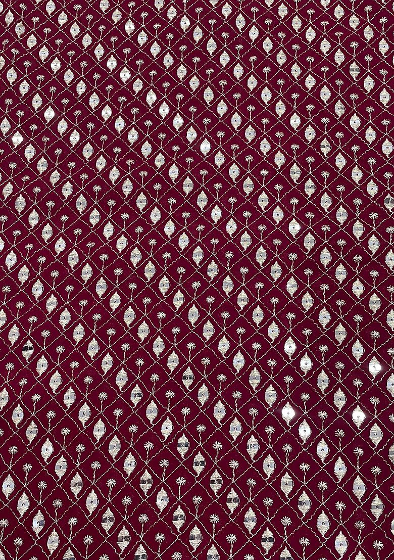 Maroon Georgette Sequin Embroidered Blouse Pre Draped Saree Set
