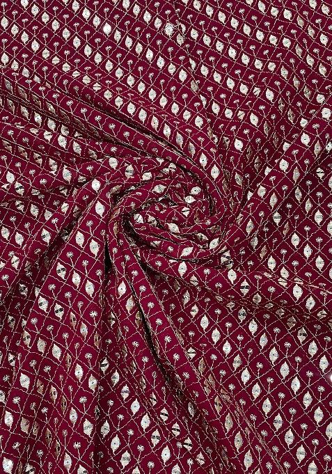 Maroon Georgette Sequin Embroidered Blouse Pre Draped Saree Set