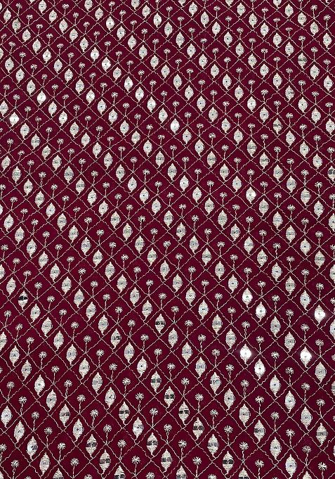 Maroon Georgette Sequin Embroidered Blouse Pre Draped Saree Set