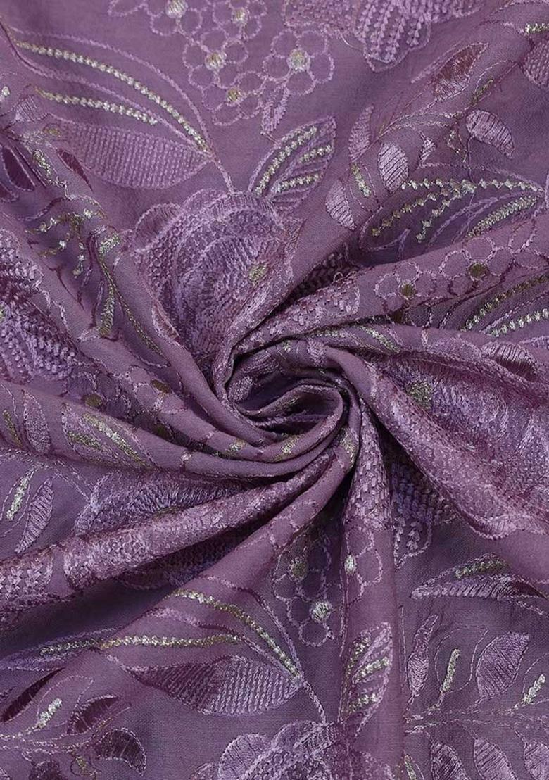 Purple Satin Embroidered Pre Draped Saree Set