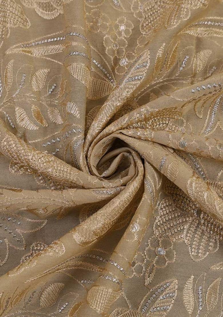 Cream Satin Embroidered Pre Draped Saree Set