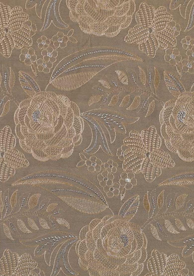 Cream Satin Embroidered Pre Draped Saree Set