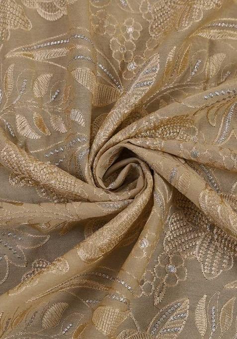Cream Satin Embroidered Pre Draped Saree Set