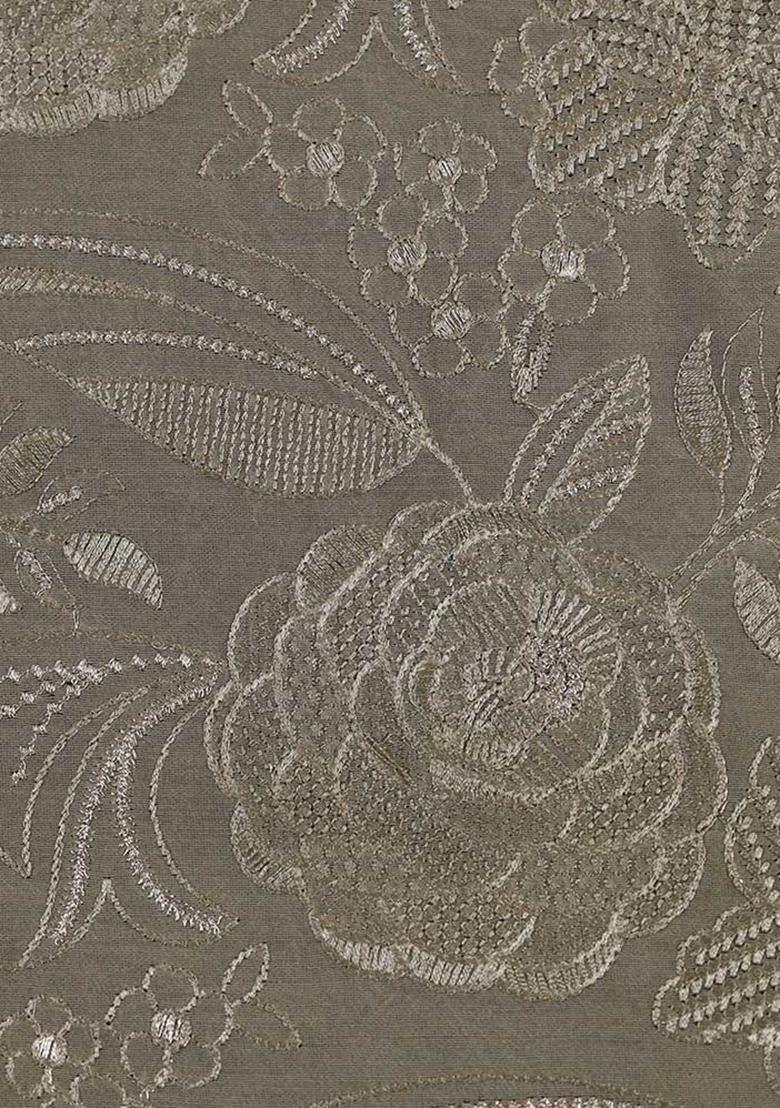 Brown Satin Embroidered Pre Draped Saree Set