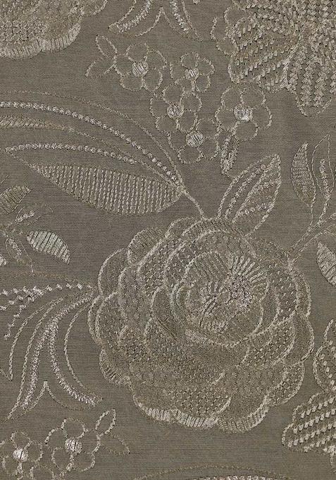 Brown Satin Embroidered Pre Draped Saree Set