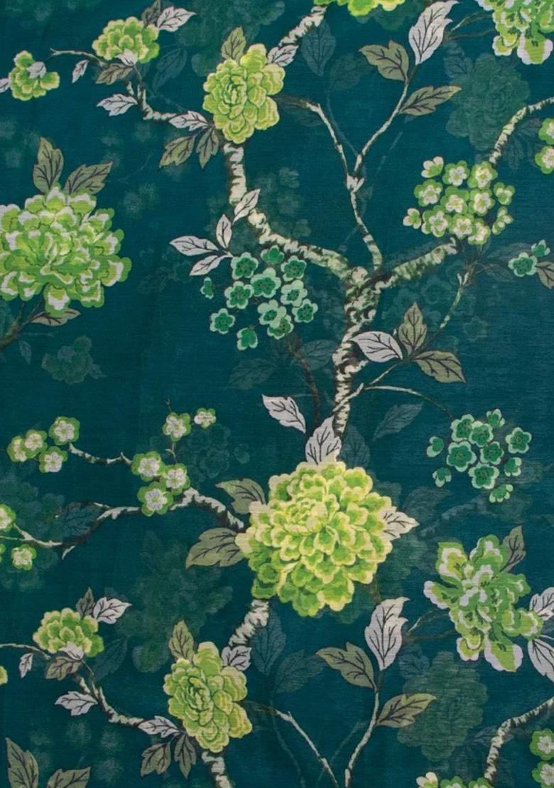 Green  Chiffon Floral Printed Pre Draped Saree Set - Indya