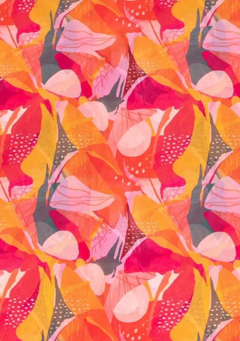 Orange Chiffon Abstract Printed Pre Draped Saree Set - Indya