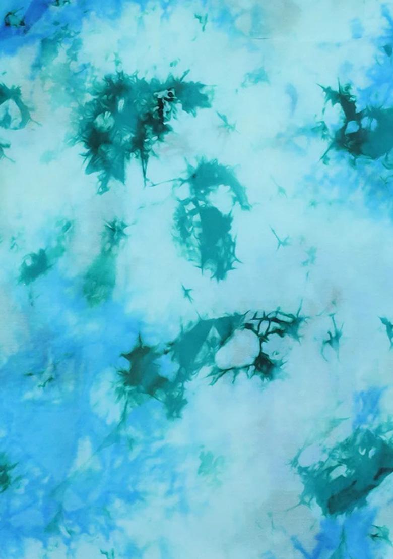 Sky Blue Georgette Tie And Dye Pre Draped Saree Set - Indya