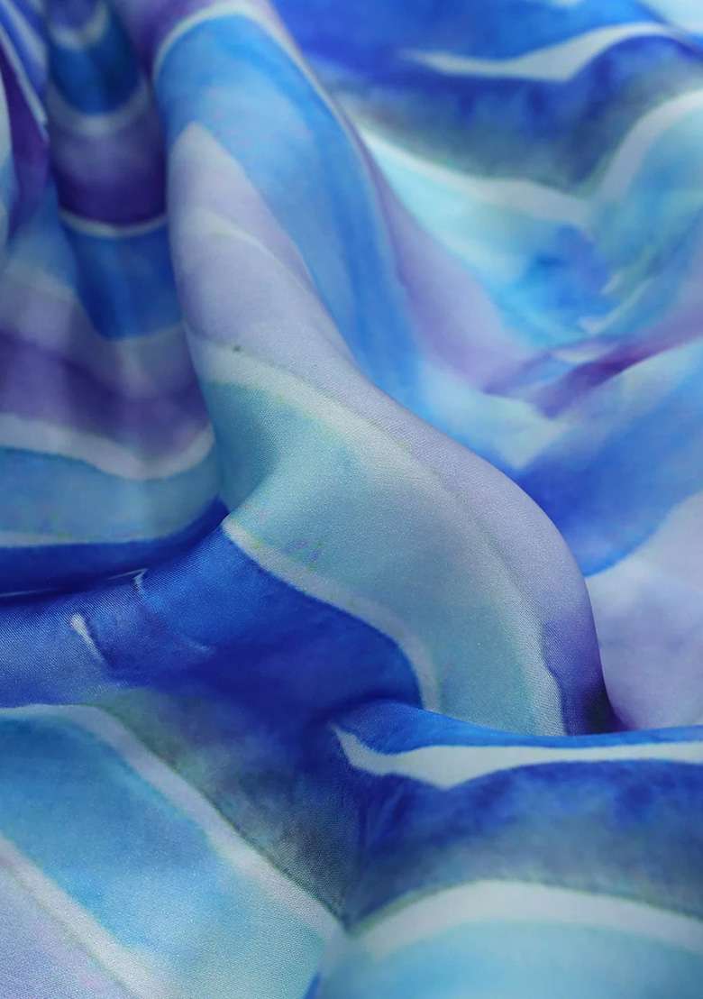 Blue Georgette Tie And Dye Pre Draped Saree Set - Indya