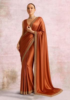 Brown Crepe Pre Draped Saree Set