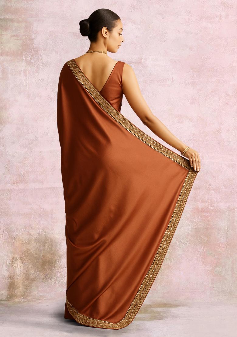 Brown Crepe Pre Draped Saree Set